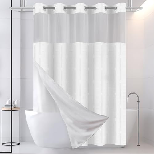 Heavy-Duty No Hook Waffle Weave Shower Curtain Hotel Quality White