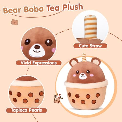 Boba Bear Plush Pillow - 12 Inch