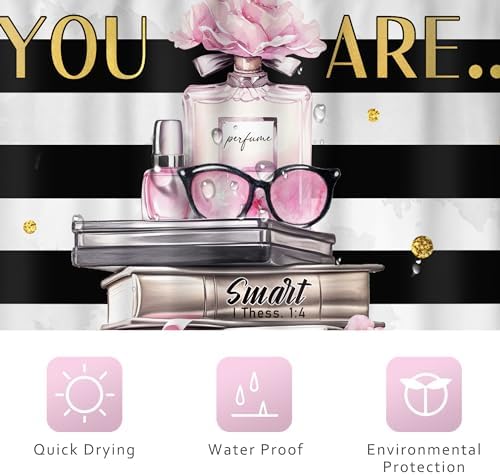 Elegant shower curtain set with modern quotes