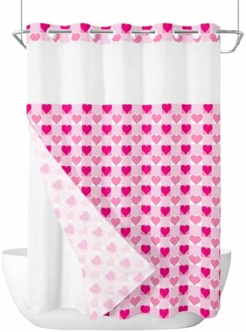 Instant no hook shower curtain set quick dry waterproof with heart design