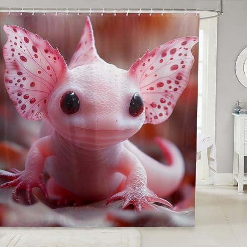 Cute Pink Axolotl 72 Wx72 Bathroom Curtain for Kids