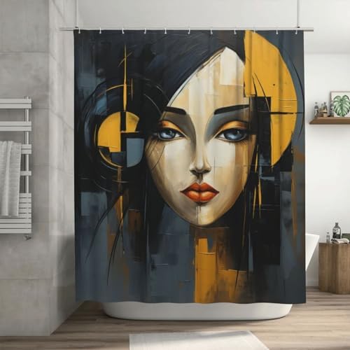 DAOWANGZUO Oil Painting Luxury Face Shower Curtain with 72x72in Pattern