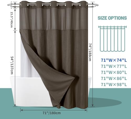 Eachope Brown Waffle Weave Shower Curtain Set