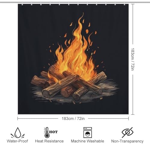 Bonfire Shower Curtain Set with 12 Hooks 72x72in