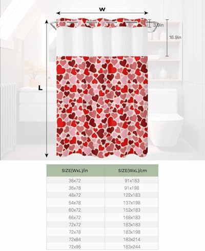 Valentines Red Pink Heart Shower Curtain Set