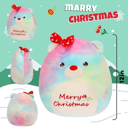 Easfan 12 Christmas Rainbow Bear Plush Pillow