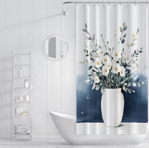 Modern White Porcelain Vase with Eucalyptus Leaves Shower Curtain