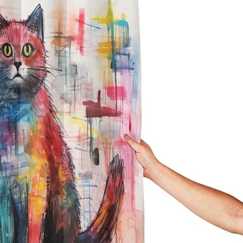 Cute Cat Shower Curtain with 12 Hooks 72x72in