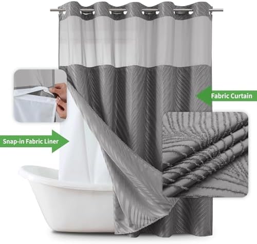 Together Bath Grey no Hook Shower Curtain Set Boho Style