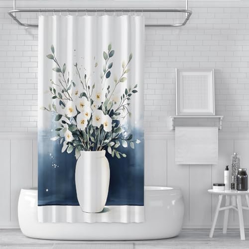 Modern White Porcelain Vase with Eucalyptus Leaves Shower Curtain