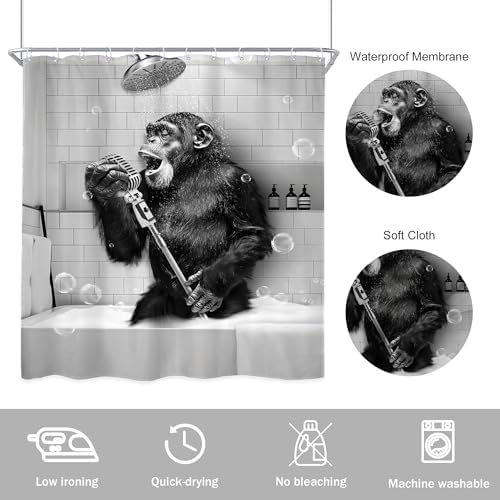 Newsely Monkey Inflatable Bath Shower Curtain 72x72 Waterproof Animal Print Expandable Set