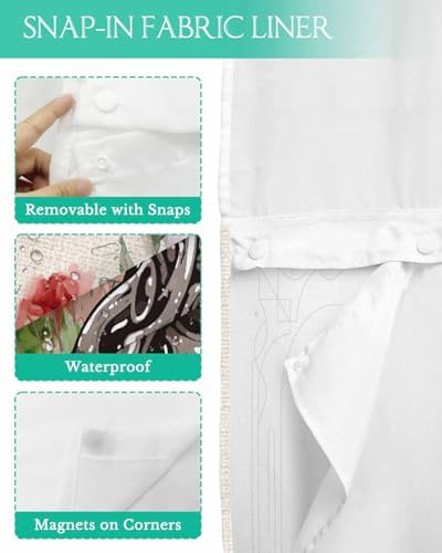 No Hook Botanical Heart Shower Curtain Set 54x78