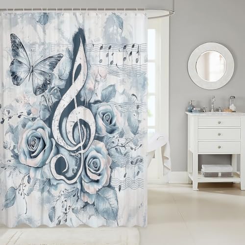 72x72 Music Notes Blue Bath Curtain