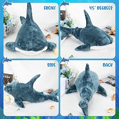 Big Blue Shark Plush Pillow for Kids and Adults - Oceanic Marine Toy