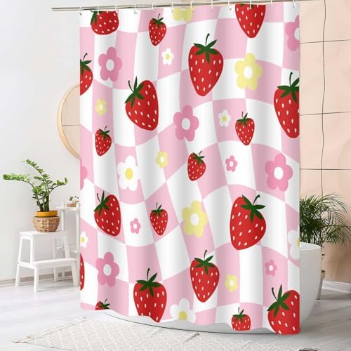 Strawberry Shower Curtain Retro Girly Design for Bathroom Decor