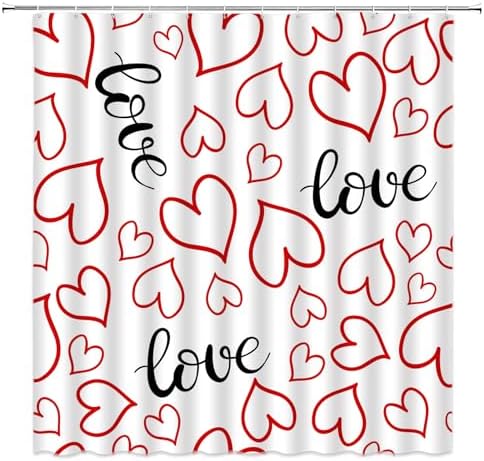 Love Heart Shower Curtain Set with Hooks 70x70 Inch