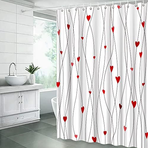 Valentines Day Heart Shower Curtain Red