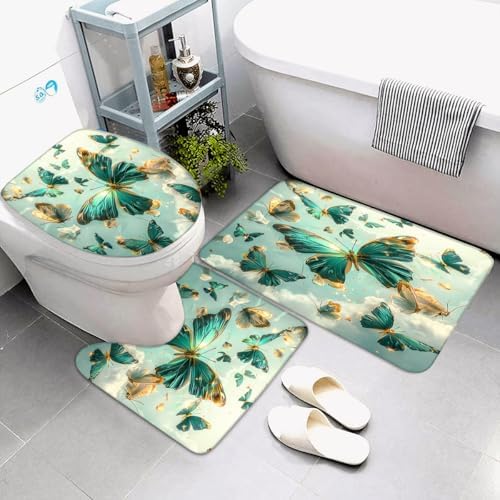 AlexEx 4-Piece Green Butterfly Shower Curtain Set