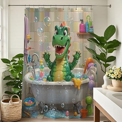 Funny Cartoon Dinosaur Shower Curtain Set for Kids