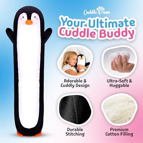 Cuddle Paws Penguin Body Pillow - Soft Plush Toy for Kids and Adults