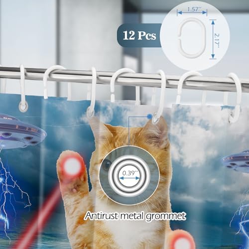 72x72 ocean cat shower curtain set with 12 hooks