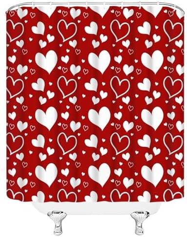 A Star Design Valentines Shower Curtain Red White Heart Set 70x70cm