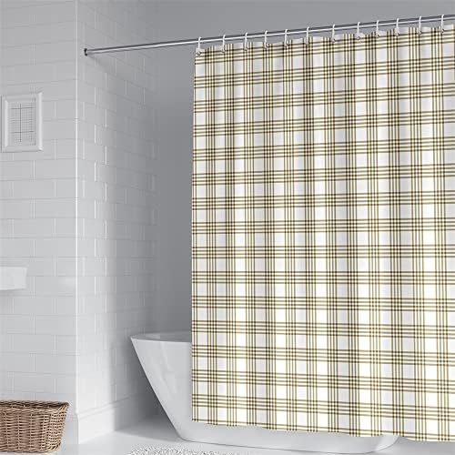 Square Shower Curtain with 12 Hooks Green Brown Plaid