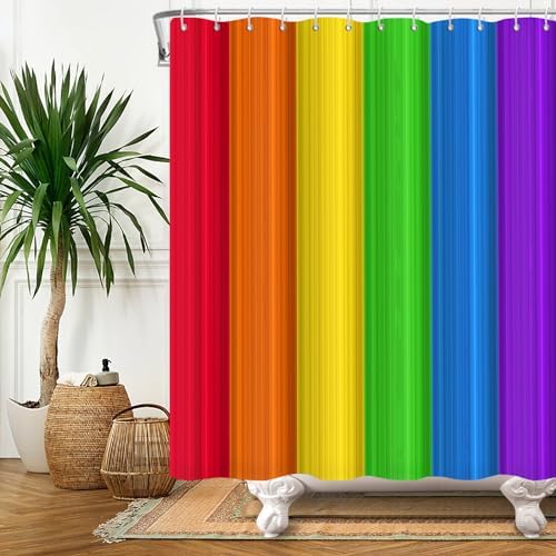 Canessioa Rainbow Stripes Shower Curtain Set
