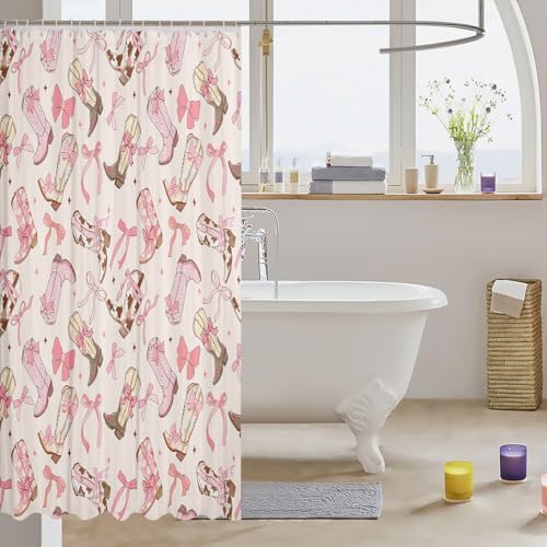 Stylish Pink Bow Shower Curtain 72x72 Set for Kids