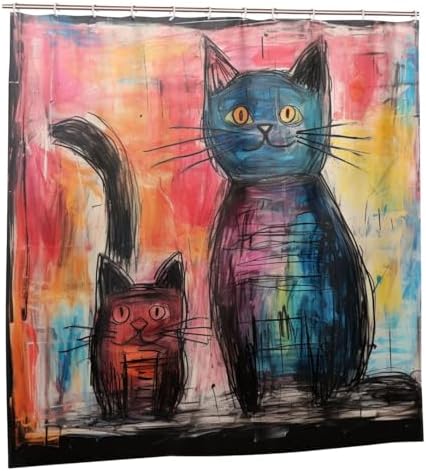 Crazy-Cut Cat Bohemian-Shaped Shower Curtain Set with 12 Hooks