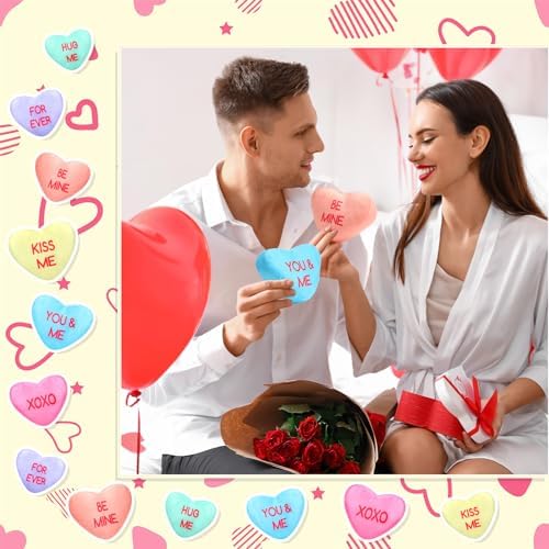 PullCrease 48 Pcs Conversation Heart Plush Pillow for Valentines Day