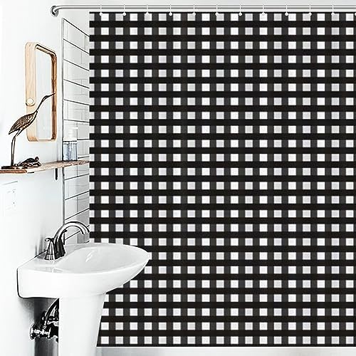 Nosarte Black Gingham Shower Curtain Set with 12 Hooks