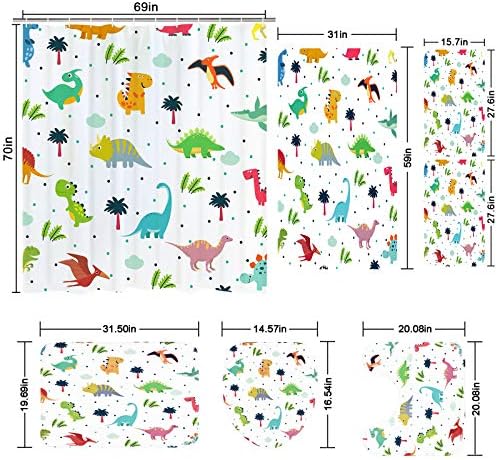 Ikfashoni 7 Piece Cartoon Dinosaur Bath Set with Rug and Towels