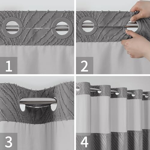 Together Bath Grey no Hook Shower Curtain Set Boho Style