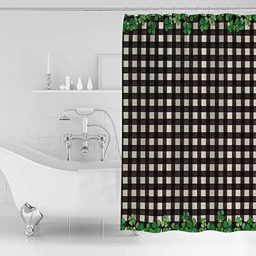 St Patricks Day 36x72 Inch Four-Leaf Clover Plaid Bath Curtain