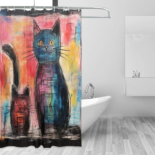 Crazy-Cut Cat Bohemian-Shaped Shower Curtain Set with 12 Hooks