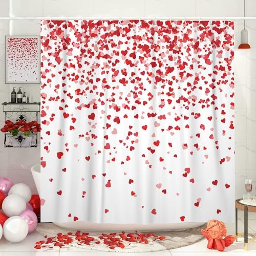 Perfect Valentines Day Shower Curtain Red Heart Design 72x72
