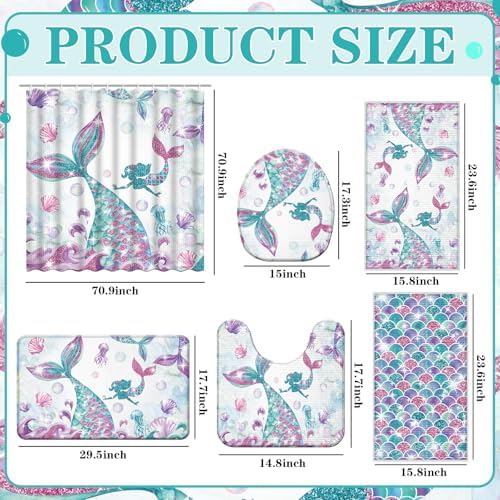 Nuanchu 6 Piece Mermaid Bathroom Set with Mat and Towels