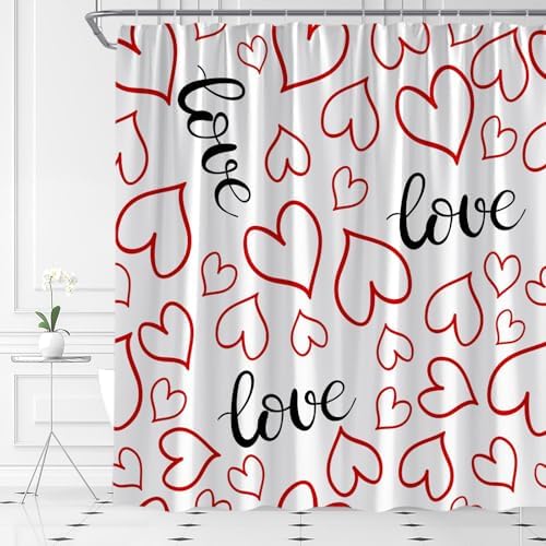 Love Heart Shower Curtain Set with Hooks 70x70 Inch