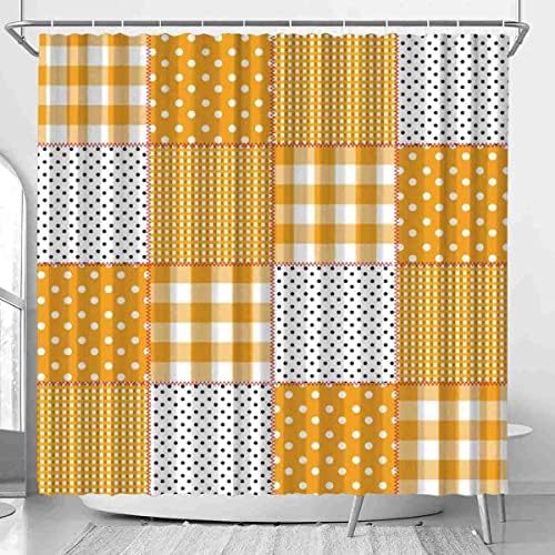 Vismamental Yellow White Patchwork Shower Curtain Set for Home Hotel Use
