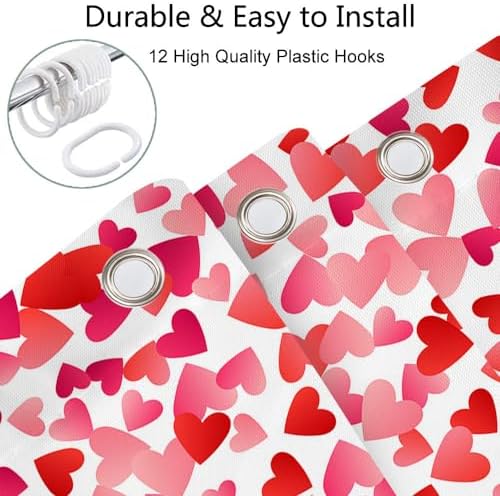 JAWO Valentines Falling Red Heart Shower Curtain Set 70x70 inch
