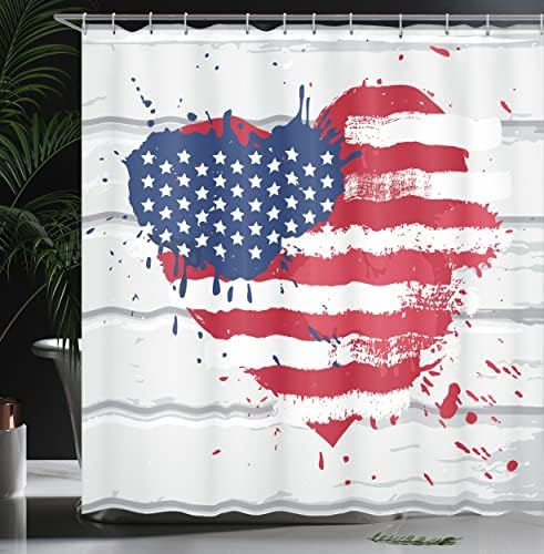 Ambesonne Americana 69 W x 70 L USA Flag Heart Shower Curtain