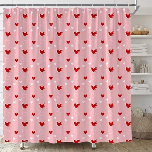 Cute Heart Valentines shower curtain set 70x70 inches 180x180cm