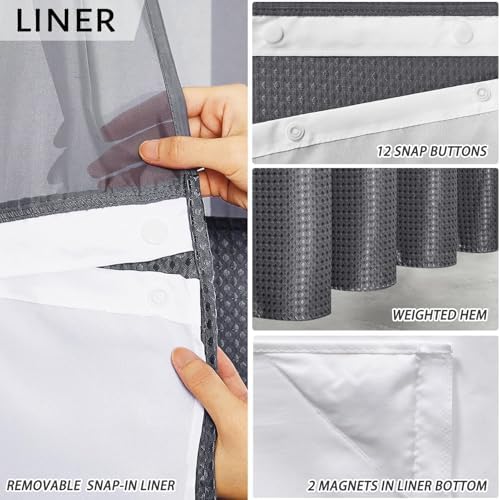 Furlinic No-Hook Waffle Weave Carpeted Shower Curtain Set
