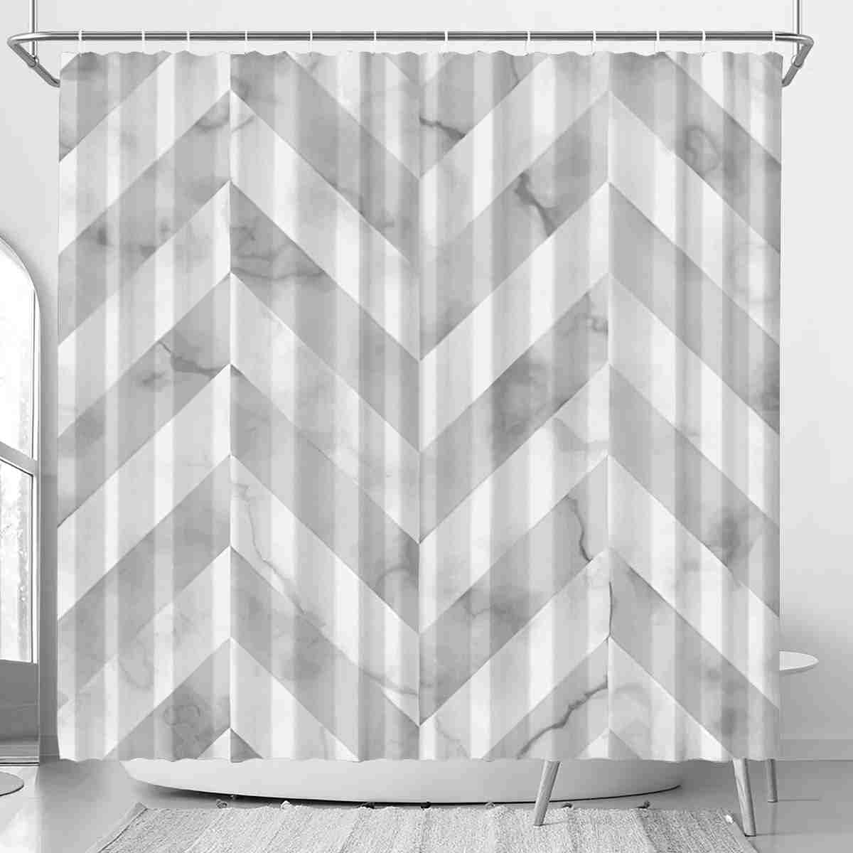 Modern Waterproof Herringbone Shower Curtain Set