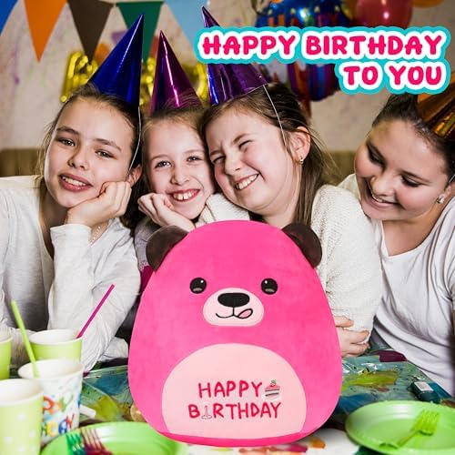 Mishmallow 12 Birthday Bear Plush Pillow Hot Pink