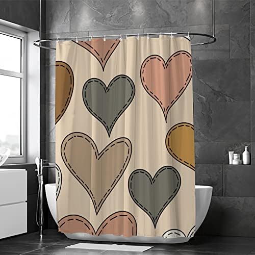 Waterproof Washable Shower curtain with 12 Hooks Heart Design Durable Bathroom Essential
