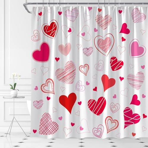 Romantic Valentines Day Shower Curtain Set with Heart Design