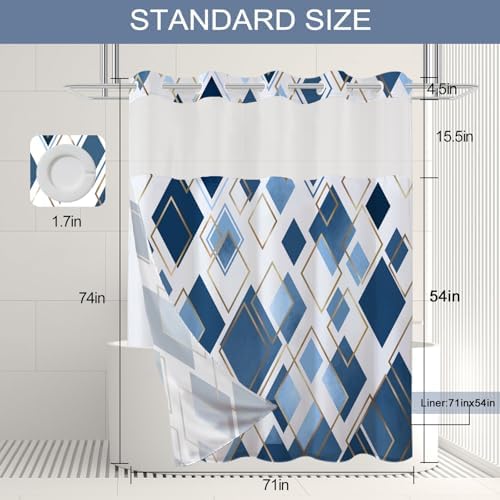 TWLSNCD No Hook Geometric Shower Curtain Set Navy Blue