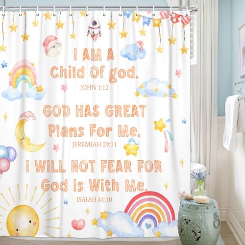 Kids Christian Inspirational Quotes 72-inch Shower Curtain Set